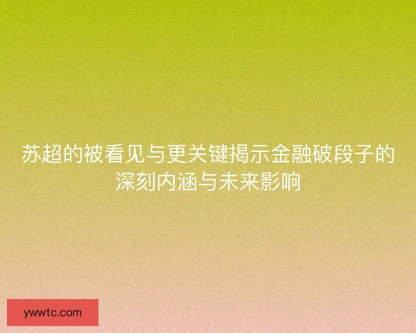 苏超的被看见与更关键揭示金融破段子的深刻内涵与未来影响